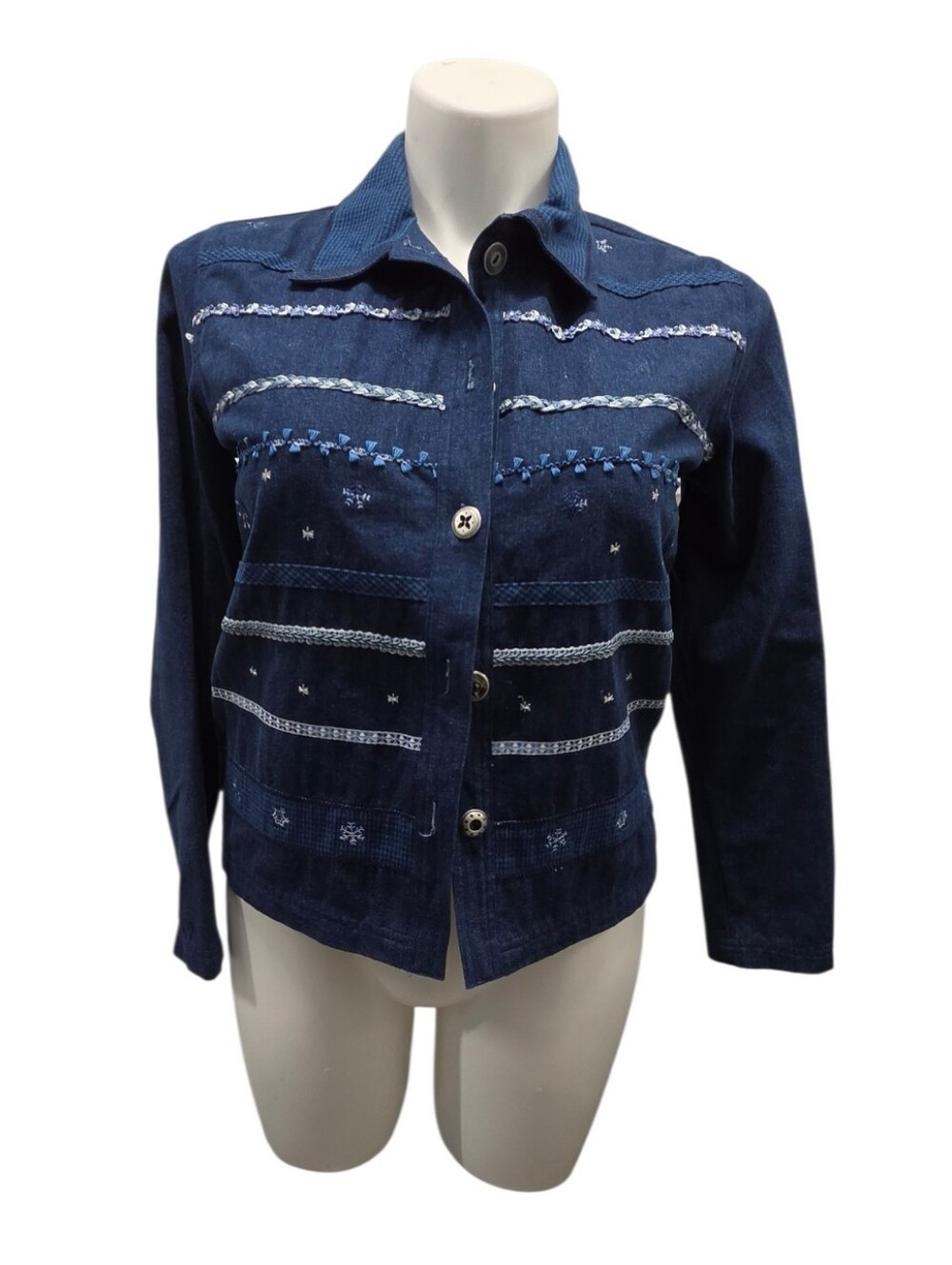 Vintage Koret Size Small Dark Blue Embroidered Denim Jacket